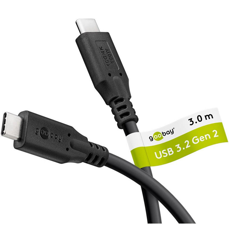 GOOBAY USB-C na USB-C 100W 10Gbit/s 3m črn napajalni podatkovni kabel​