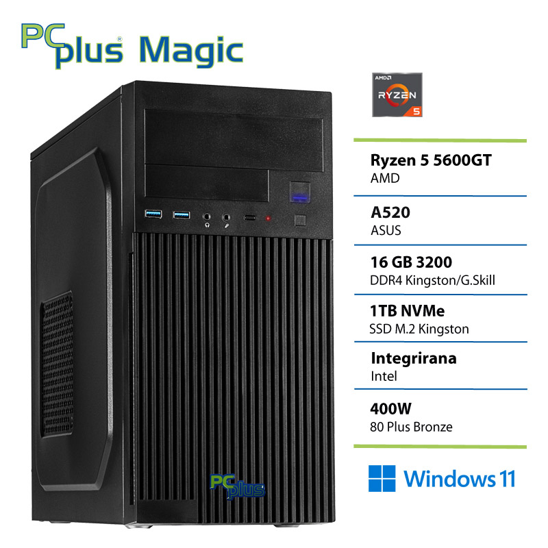 PCPLUS Magic Ryzen 5 5600GT 16GB 1TB SSD Windows 11 Home namizni računalnik