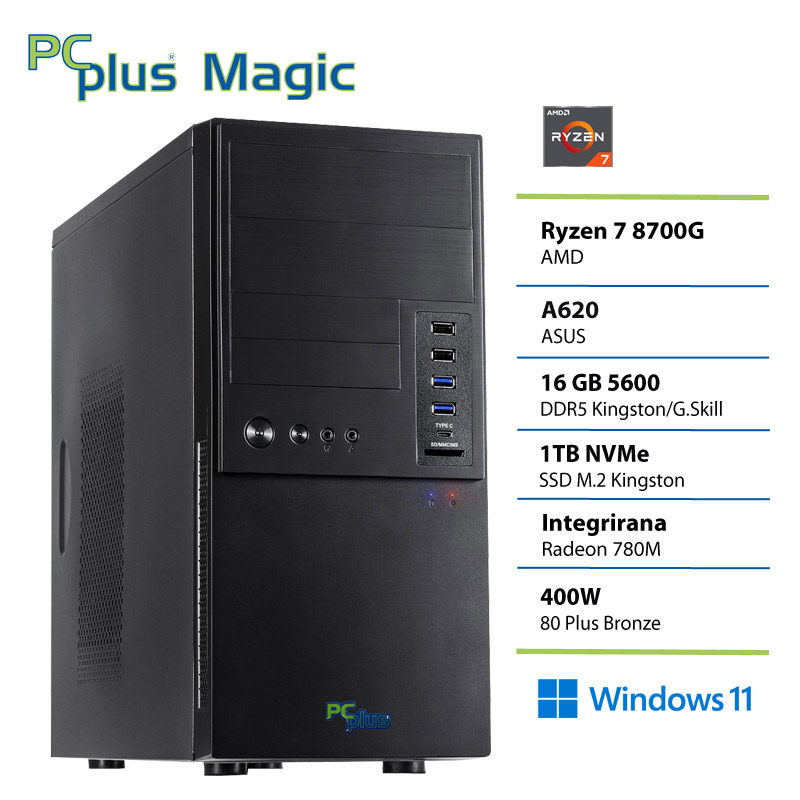 PCPLUS Magic Ryzen 7 8700G 16GB 1TB Windows 11 Home namizni računalnik