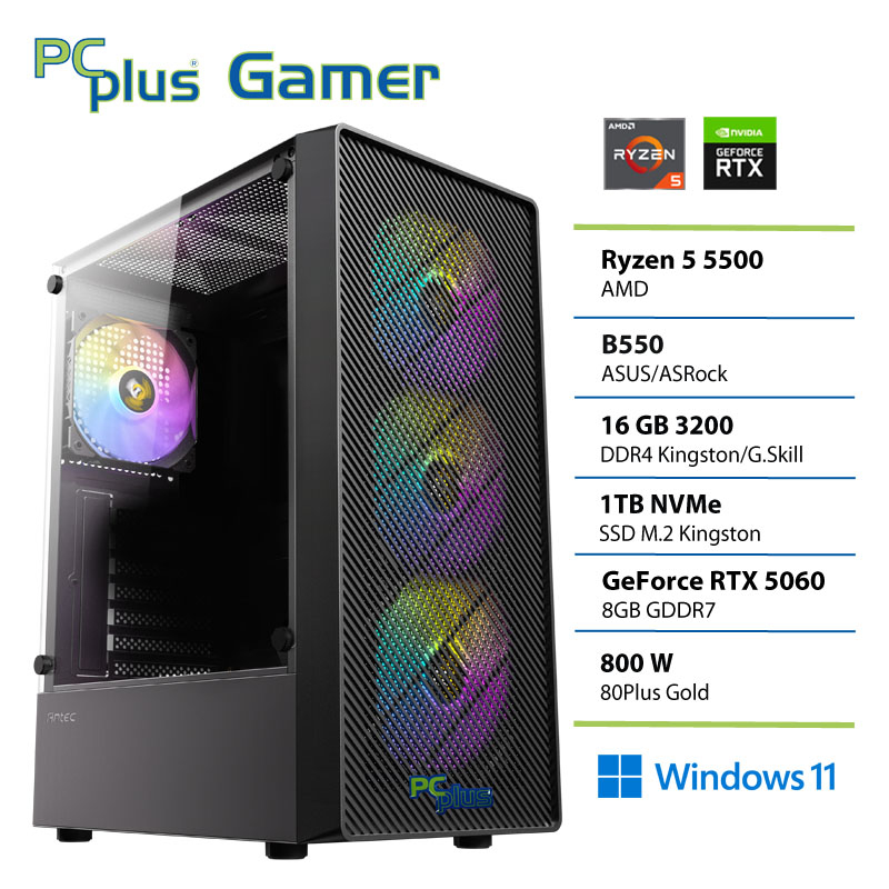 PCPLUS Gamer Ryzen 5 5500 16GB 1TB SSD RTX 5060 8GB Windows 11 Home gaming namizni računalnik