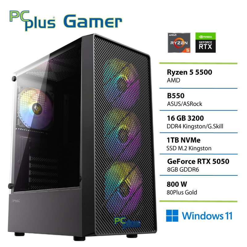 PCPLUS Gamer Ryzen 5 5500 16GB 1TB SSD RTX 5050 8GB Windows 11 Home gaming namizni računalnik