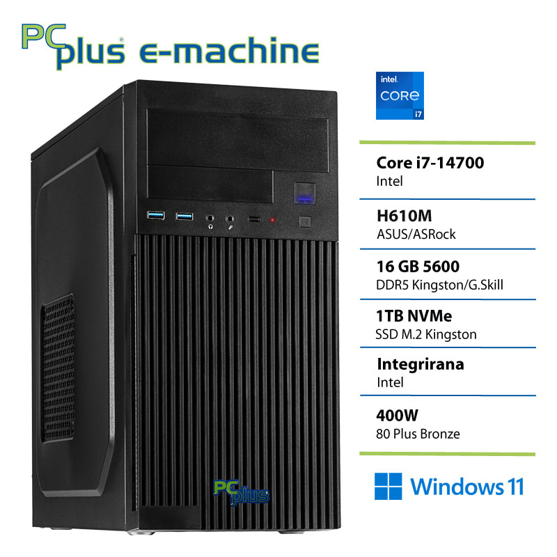 PCPLUS e-machine i7 14700 16GB DDR5 1TB SSD Windows 11 Home namizni računalnik