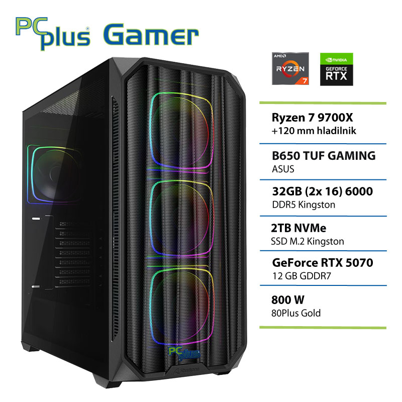 PCPLUS Gamer Ryzen 7 9700X 32GB 2TB SSD RTX 5070 12GB gaming namizni računalnik