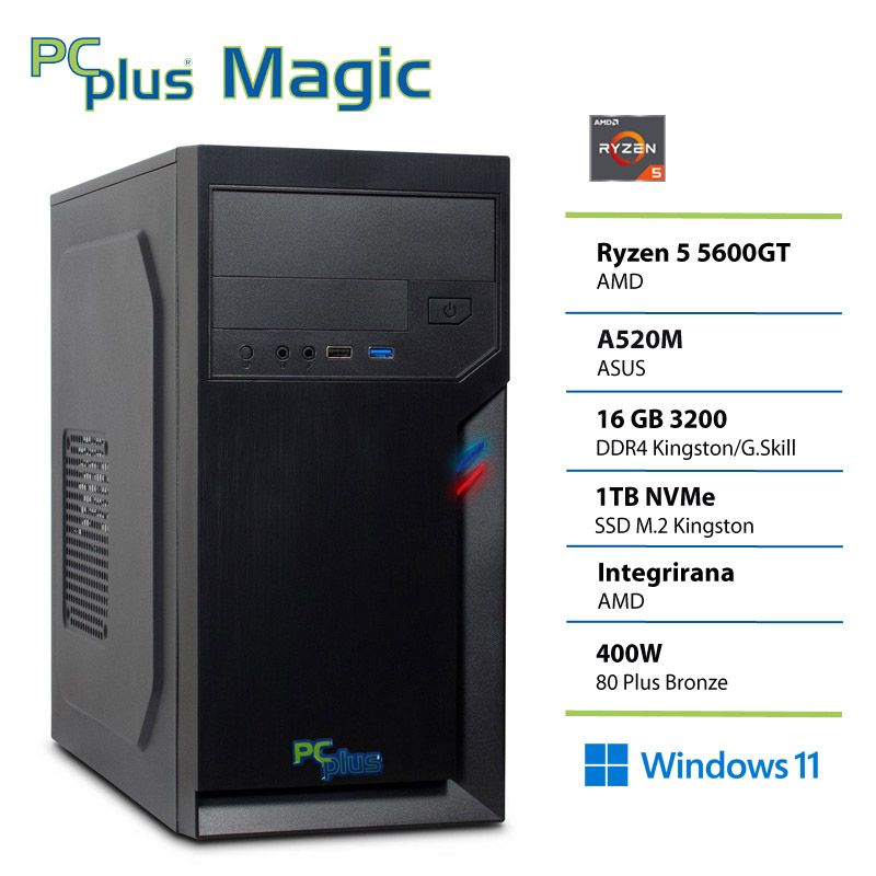 PCPLUS Magic Ryzen 5 5600GT 16GB 1TB Windows 11 Home namizni računalnik