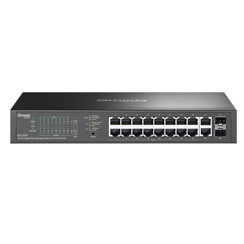 TP-LINK Omada ES220GP 20-port 16x Gigabit PoE+ RJ45 2x Gigabit RJ45 2x Gigabit SFP managed mrežno stikalo switch