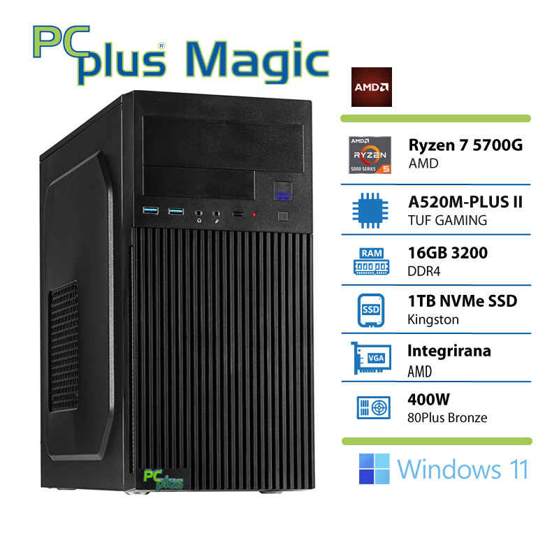PCPLUS Magic Ryzen 7 5700G 16GB 1TB SSD Windows 11 Home namizni računalnik