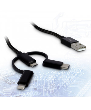 INTER-TECH USB2.0 na mUSB/USB-C/Lightning 1m črn kabel