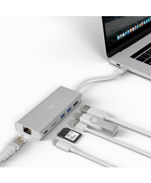 GOOBAY USB-C / RJ45 + HDMI + 2x USB 3.0 + USB-C + SD reža srebrn multi - adapter
