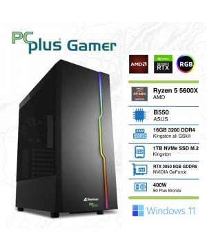 PCPLUS Gamer Ryzen 5 5600X 16GB 1TB M.2 NVMe SSD GeForce RTX3050 8GB Windows 11 Home gaming namizni računalnik  