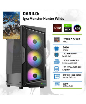 PCPLUS Gamer Ryzen 7 7700X 16GB 1TB SSD  RTX 4070 12GB RGB gaming namizni računalnik + Darilo: Monster Hunter Wilds