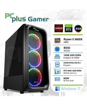 PCPLUS Gamer R5-5600X 16GB 500GB NVMe SSD RTX 4060 8GB DDR6 Windows 11 Home RGB gaming namizni računalnik