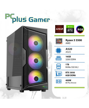 PCplus Gamer Ryzen 5 5500 16GB 1TB NVMe SSD GeForce RTX 3050 6GB gaming namizni računalnik