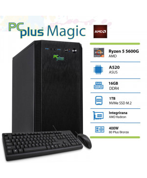 PCPLUS Magic AMD Ryzen 5 5600G 16GB 1TB NVMe SSD tipkovnica miška namizni računalnik