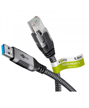 GOOBAY USB-A 3.0 / RJ45 5m CAT 6 črn/siv mrežni povezovalni kabel