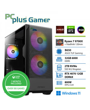 PCPLUS Gamer Ryzen 7 9700X 32GB 2TB SSD RTX 4070 Super 12GB Windows 11 Home + Xbox GP gaming namizni računalnik