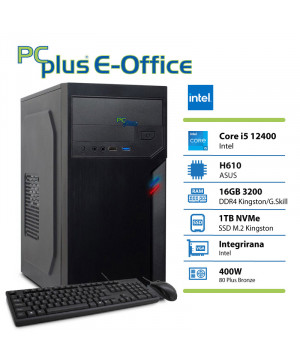 PCPLUS e-office Core i5-12400 16GB 1TB tipkovnica miška namizni računalnik