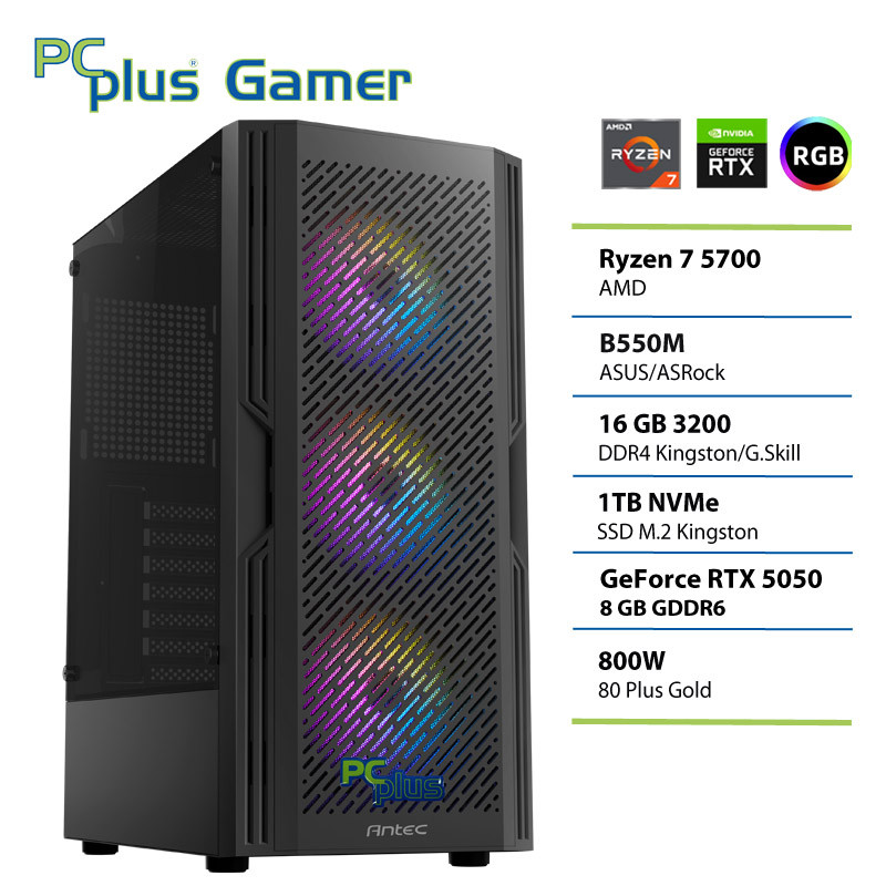 Pcplus gamer ryzen 7 5700 16gb 1tb ssd rtx 5050 8gb gaming namizni računalnik
komponentko