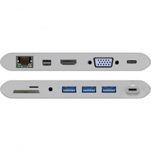 GOOBAY USB-C / RJ45 + HDMI + VGA + miniDP + 3xUSB3.0 + 3,5mm + SD reža srebrn dock priklopna postaja