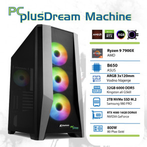 PCPLUS Dream Machine Ryzen 9 7900X 32GB 2TB NVMe SSD GeForce RTX 4080 16GB vodno hlajenje gaming namizni računalnik