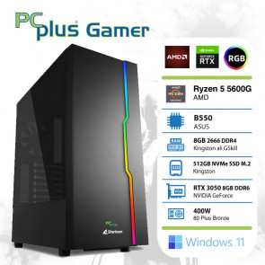 PCPLUS Gamer Ryzen 5 5600G 8GB 512GB NVMe SSD GeForce RTX 3050 8GB Windows 11 Home RGB gaming namizni računalnik