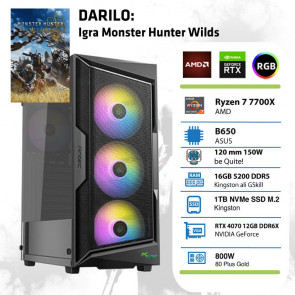 PCPLUS Gamer Ryzen 7 7700X 16GB 1TB SSD RTX 4070 12GB Windows 11 Home gaming namizni računalnik + Darilo: Monster Hunter Wilds