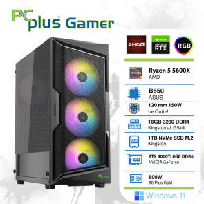 PCPLUS Gamer Ryzen 5 5600X 16GB 1TB NVMe SSD GeForce RTX 4060 Ti 8GB RGB Windows 11 Home gaming namizni računalnik