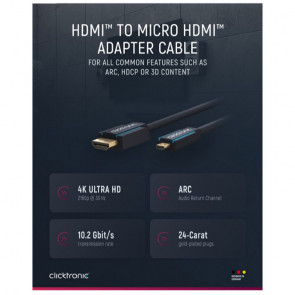 CLICKTRONIC High Speed HDMI (M) na micro HDMI (M) 1.4 4K 30Hz 2m z Ethernet pozlačen črn kabel