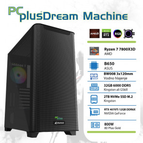 PCPLUS Dream Machine Ryzen 7 7800X3D 32GB 2TB NVMe SSD GeForce RTX 4070Ti 12GB vodno hlajenje gaming namizni računalnik