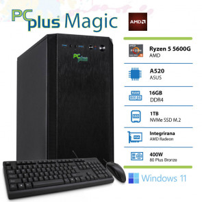 PCPLUS Magic AMD Ryzen 5 5600G 16GB 1TB NVMe SSD Windows 11 Home tipkovnica miška namizni računalnik