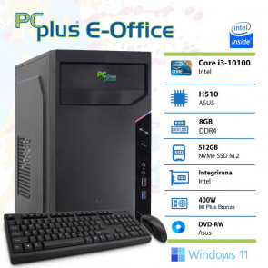 PCPLUS e-Office i3-10100 8GB 512GB NVMe SSD Windows 11 Pro Office Home & Bus tipkovnica miška namizni računalnik