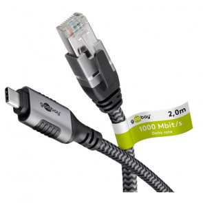 GOOBAY USB-C 3.1 na RJ45 2m CAT 6 črn/siv mrežni povezovalni kabel