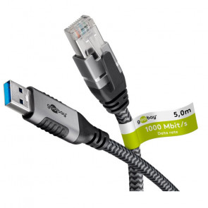 GOOBAY USB-A 3.0 na RJ45 5m CAT 6 črn/siv mrežni povezovalni kabel