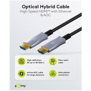 GOOBAY Optical Hybrid Ultra High Speed HDMI (M/M) 2.1 8K 60Hz 10m z Ethernet AOC pozlačen črn kabel