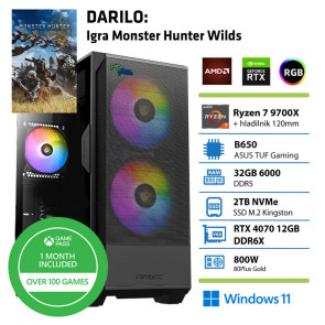 PCPLUS Gamer Ryzen 7 9700X 32GB 2TB SSD RTX 4070 Super 12GB Windows 11 Home + Xbox GP gaming namizni računalnik + Darilo: Monster Hunter Wilds