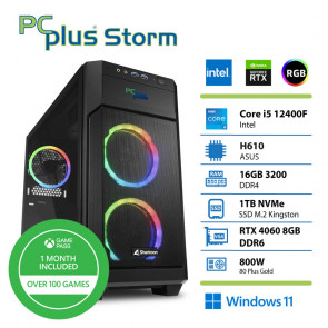 PCPLUS Storm i5-12400F 16GB 1TB SSD RTX 4060 8GB Windows 11 Home + Xbox GP gaming namizni računalnik