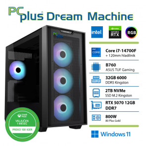 PCPLUS Dream Machine Core i7-14700F 32GB 2TB RTX 5070 12GB Windows 11 Home + Xbox GP gaming namizni računalnik