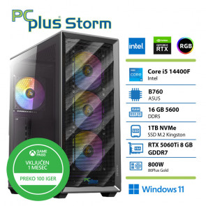 PCPLUS Storm Core i5-14400F 16GB 1TB SSD RTX 5060Ti 8GB Windows 11 Home + Xbox GP gaming namizni računalnik